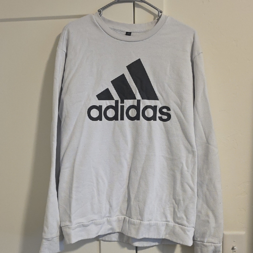 Adidas White Crewneck Sweatshirt with Black Trefoil Logo